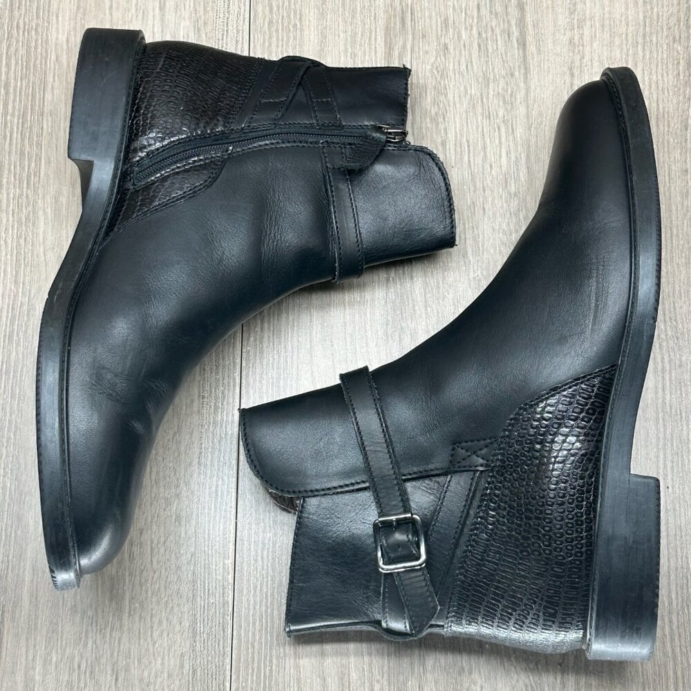 Boemos Boots Womens Sz 39 US9 Leather Moto Buckle Ankle Bootie Black Italy - Picture 9 of 13